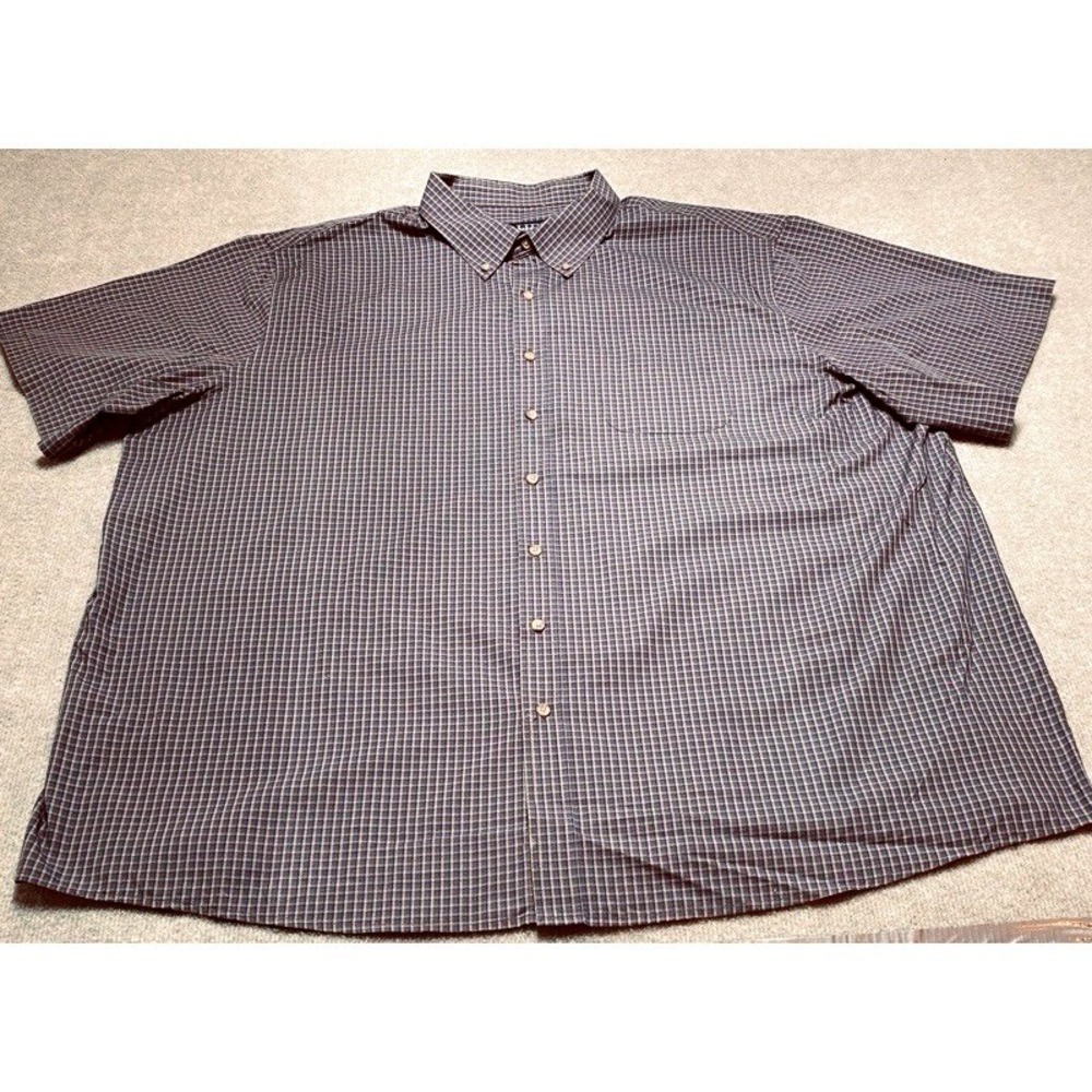 Harbor Bay Button Down Shirt Mens 3XL Blue Brown Plaid Short Sleeve Micro Check